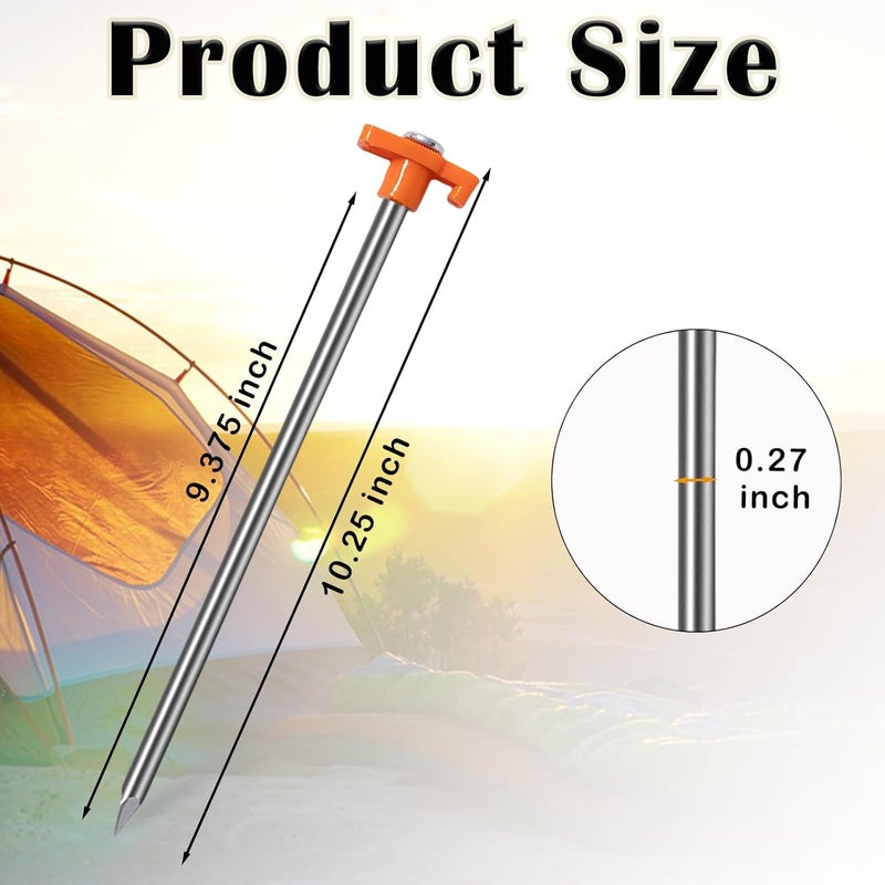 Nexboraque 20 Pack Tent Stakes - 9.75 Inch Galvanized Non-Rust Ground Stakes Heavy Duty Canopy Anchors Metal Tent Pegs for Camping, Garden, Hiking, Orange - Image 2